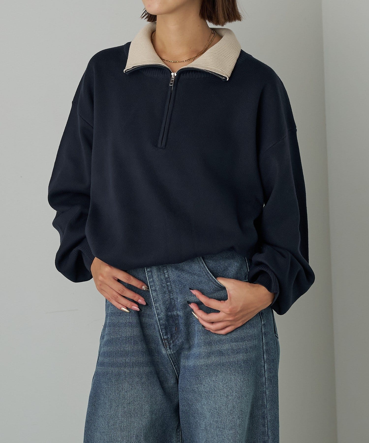 衿配色ハーフジップニット | -goocy-(グーシー)レディース | PAL