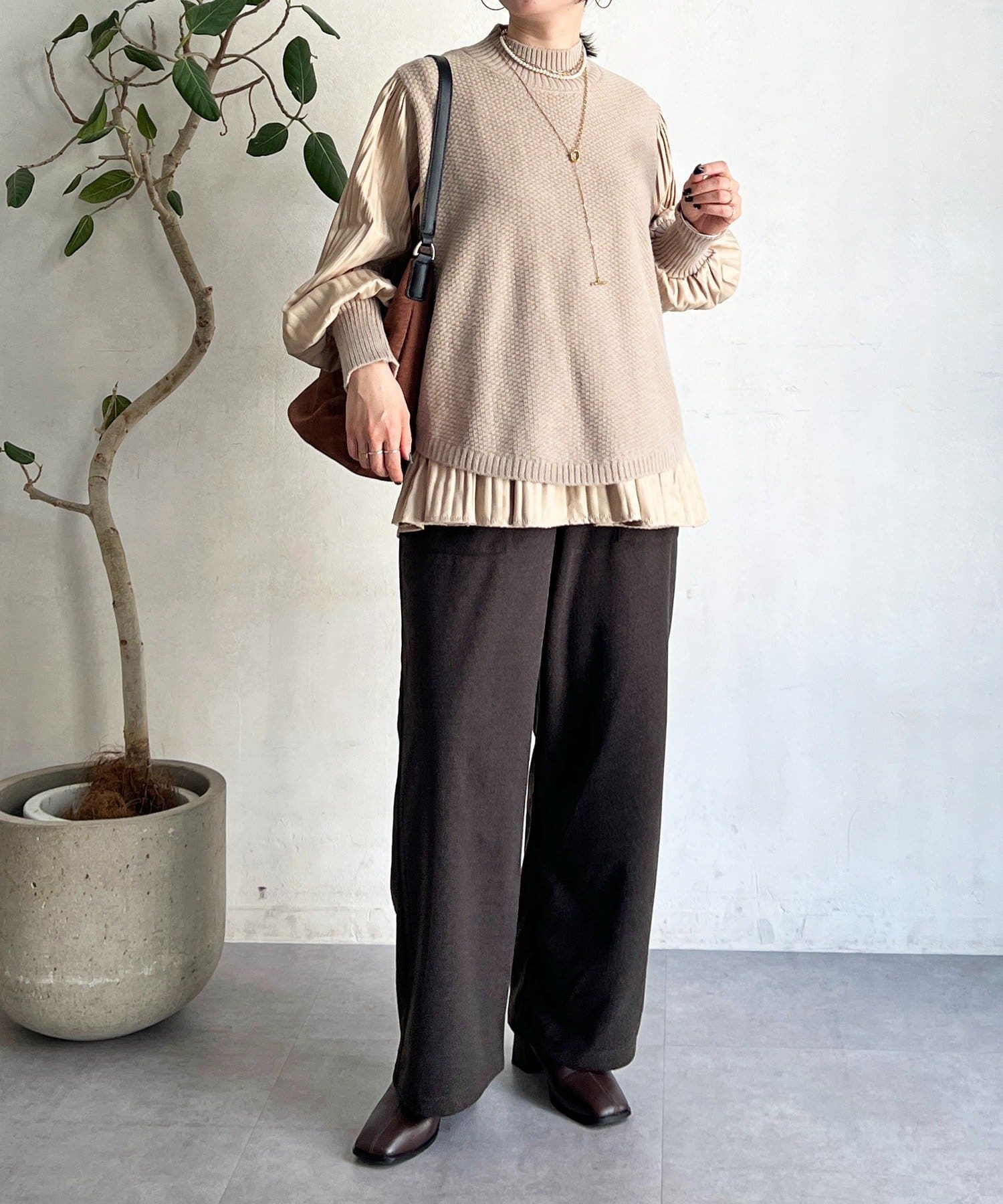 袖異素材レイヤードニットプルオーバー | un dix cors(アンディコール