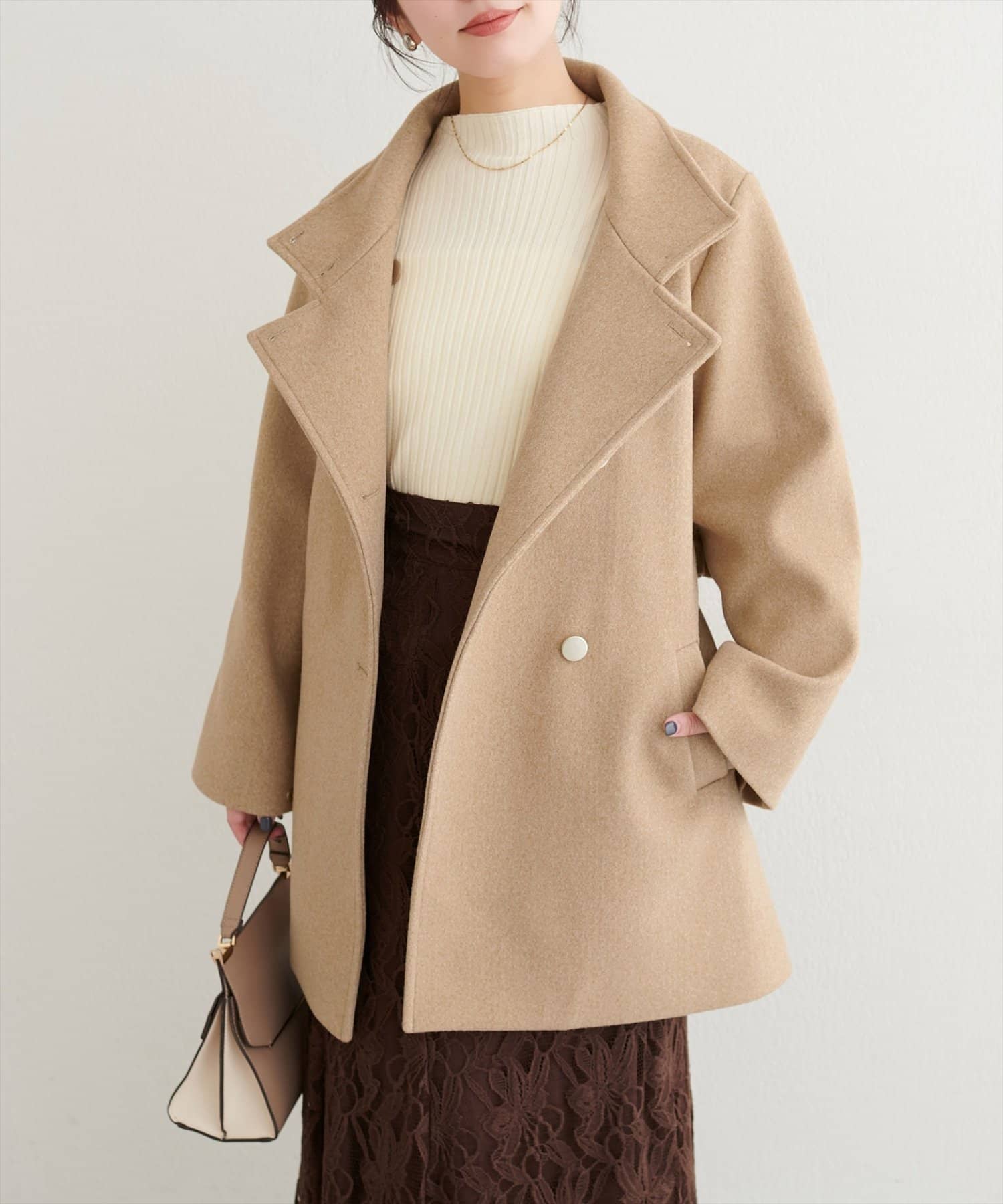 ako〉スタンドカラーミドル丈コート | natural couture(ナチュラル