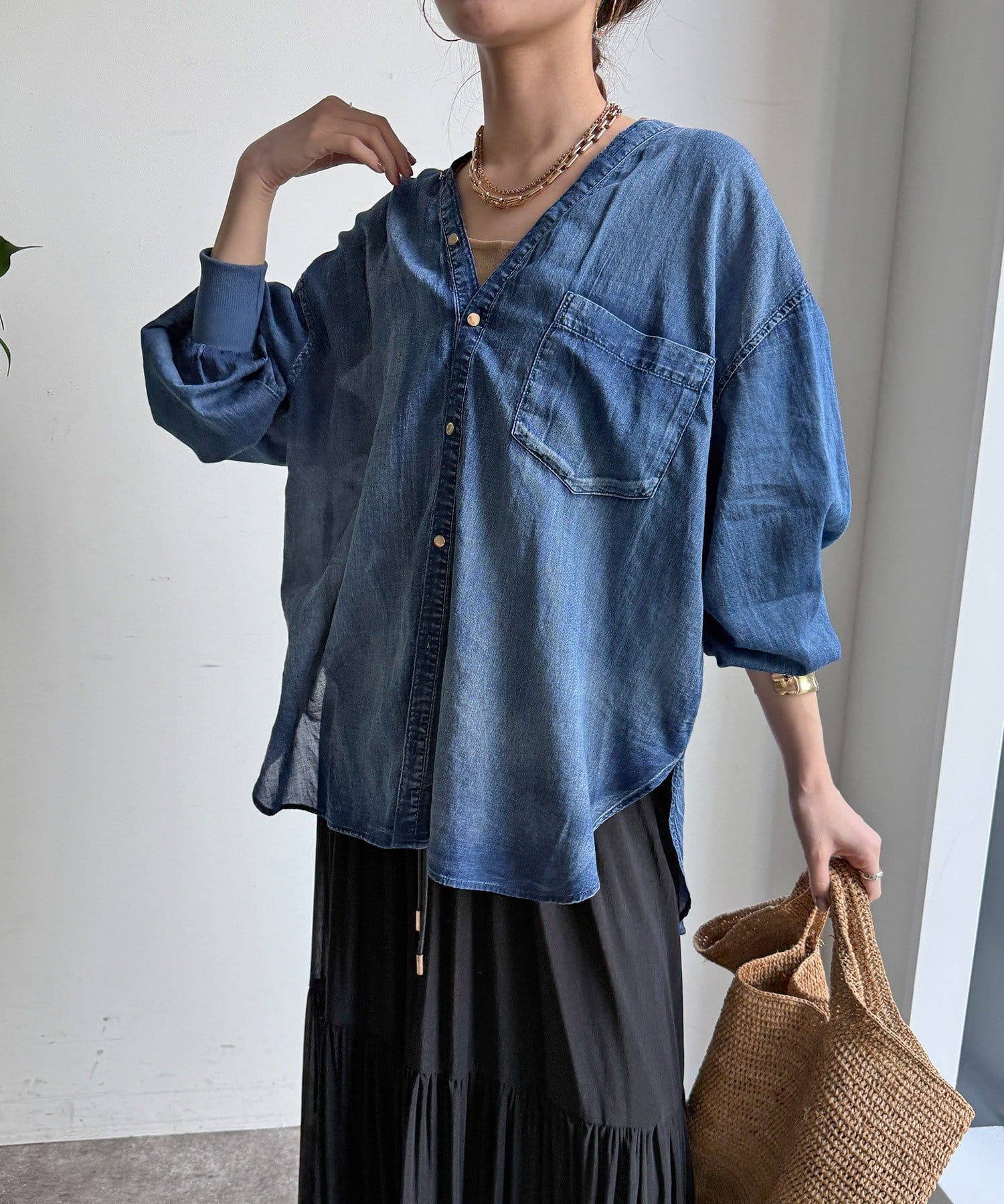 シアーデニム袖リブVVシャツ | DOUDOU(ドゥドゥ)レディース | PAL