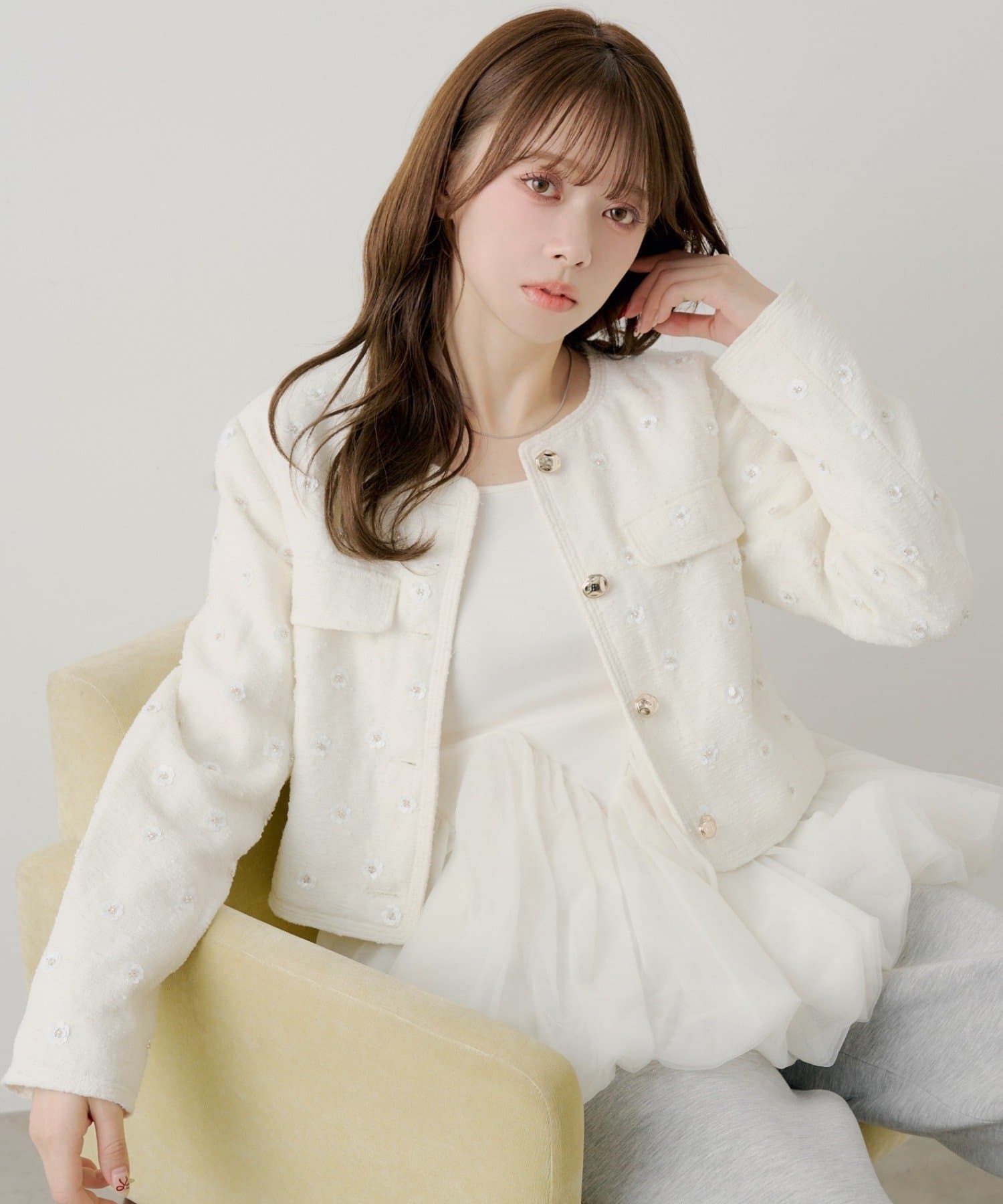 SALON by Chico】フラワービジューツイードクルージャケット | Chico