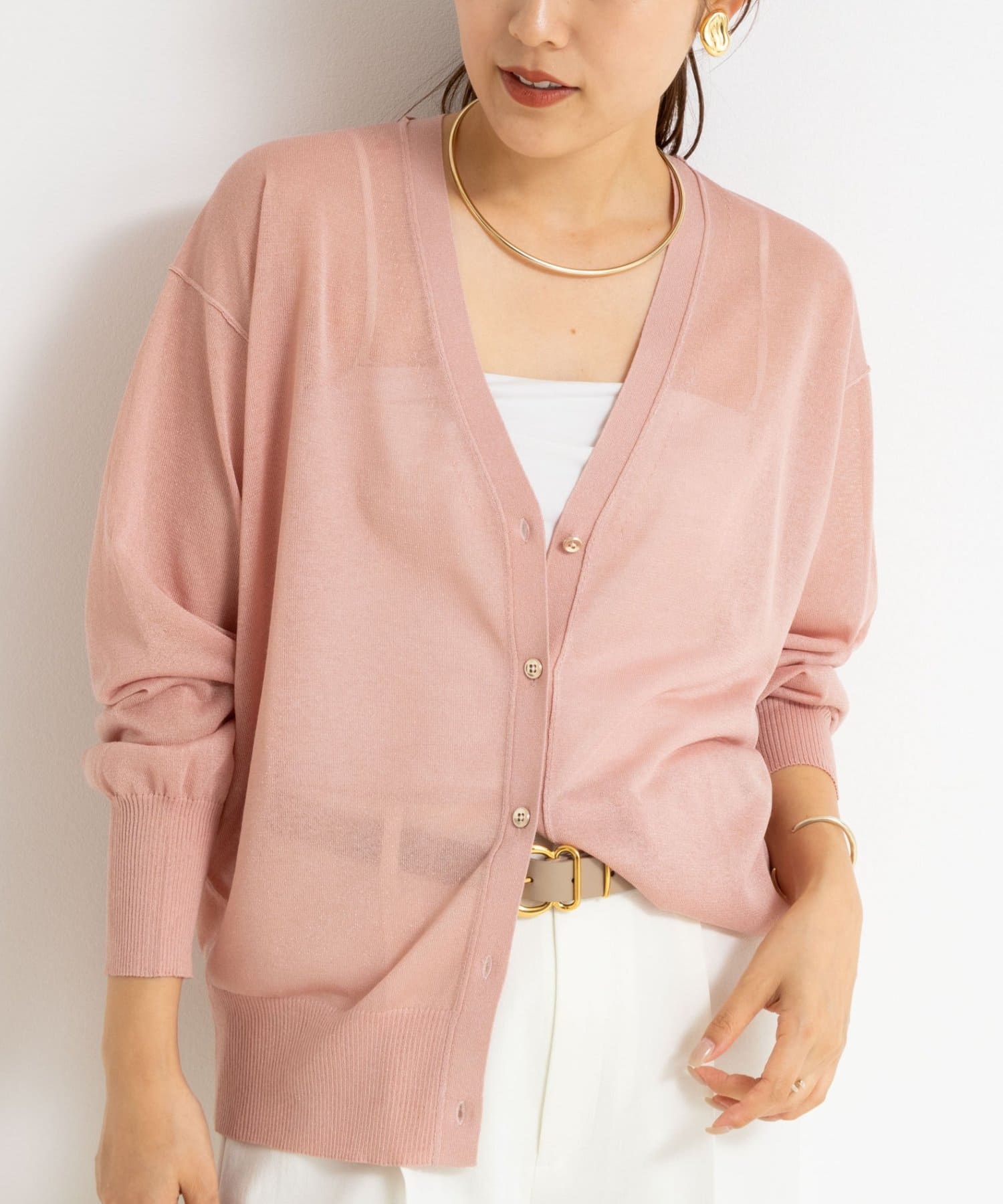 アンサンブル対応》イタリー糸ラメシアーVネックカーディガン