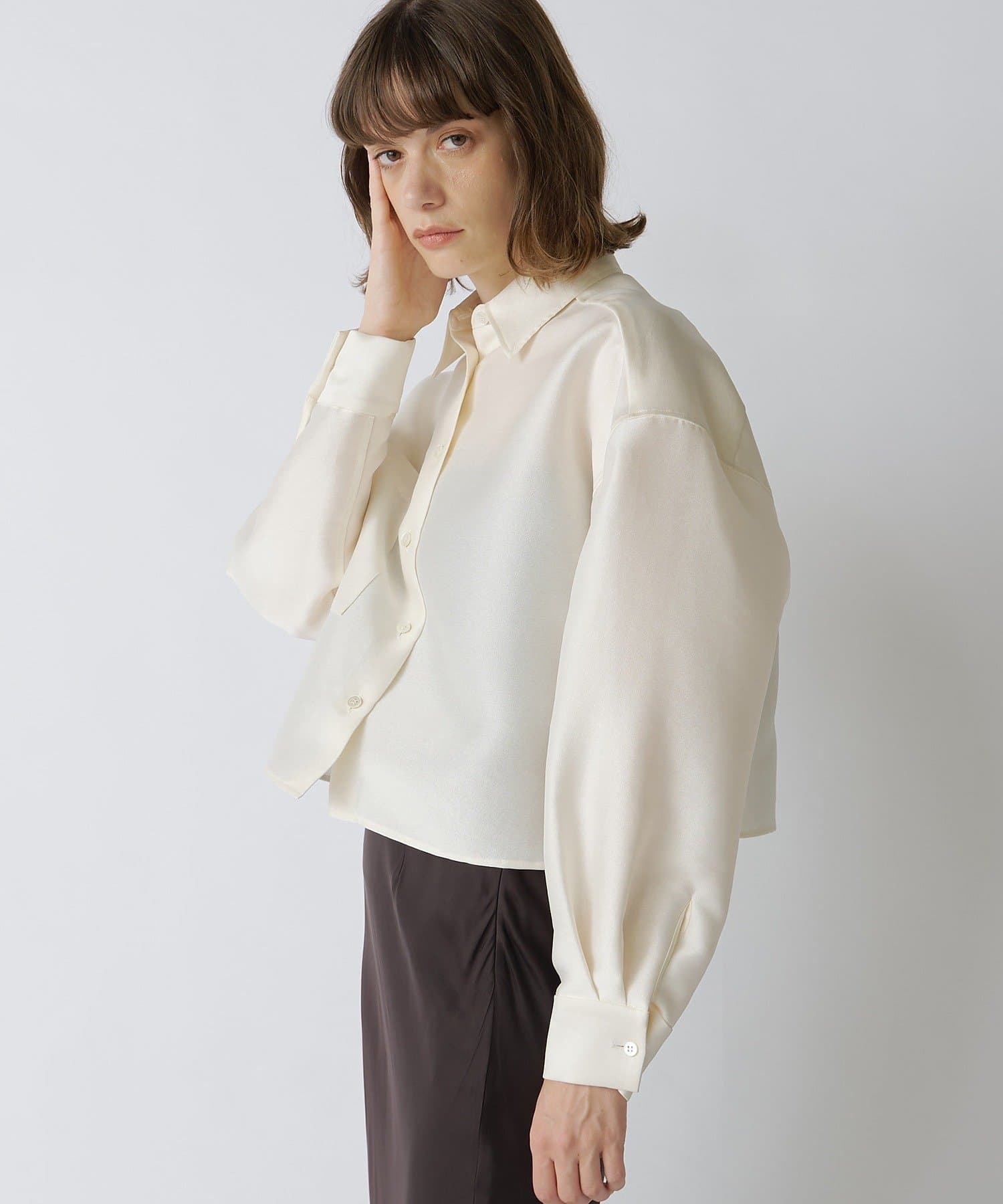 セットアップ対応可》シルキーダブルクロスクロップドシャツ | Drawing