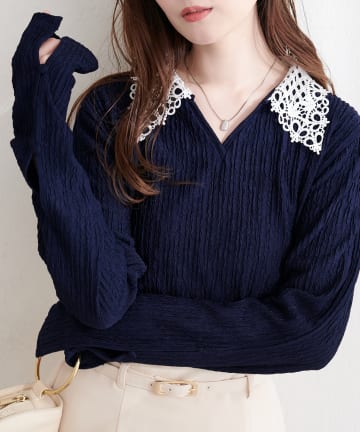 レイヤード風衿付きケーブルカーディガン | natural couture