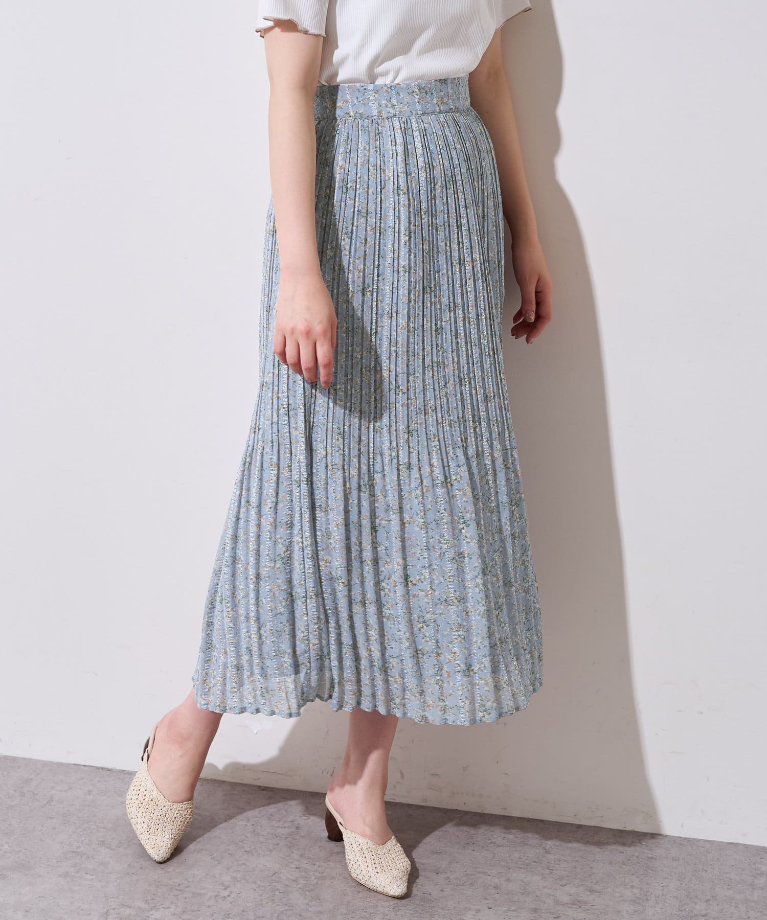 ストライプ花柄プリーツスカート | natural couture(ナチュラル