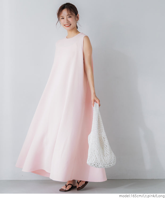 エンボス加工マキシ丈ノースリーブワンピース レディース メール便不可