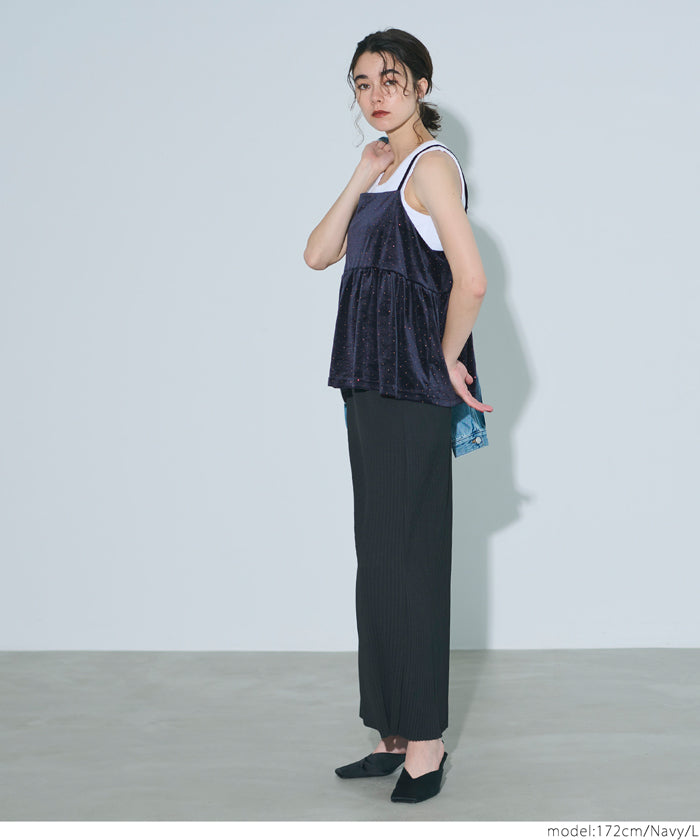 セール☆2490円→1290円 ラインストーンベロアキャミソール レディース