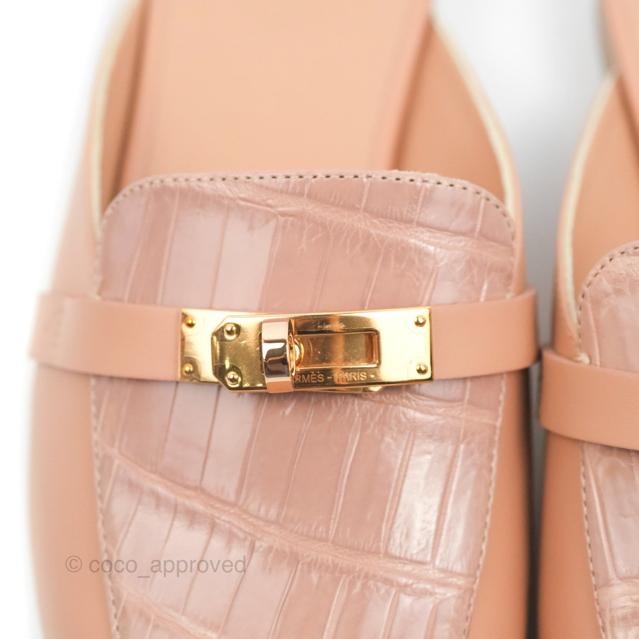 Hermes Oz Mule Calfskin/Niloticus Crocodile Leather Rose Gold