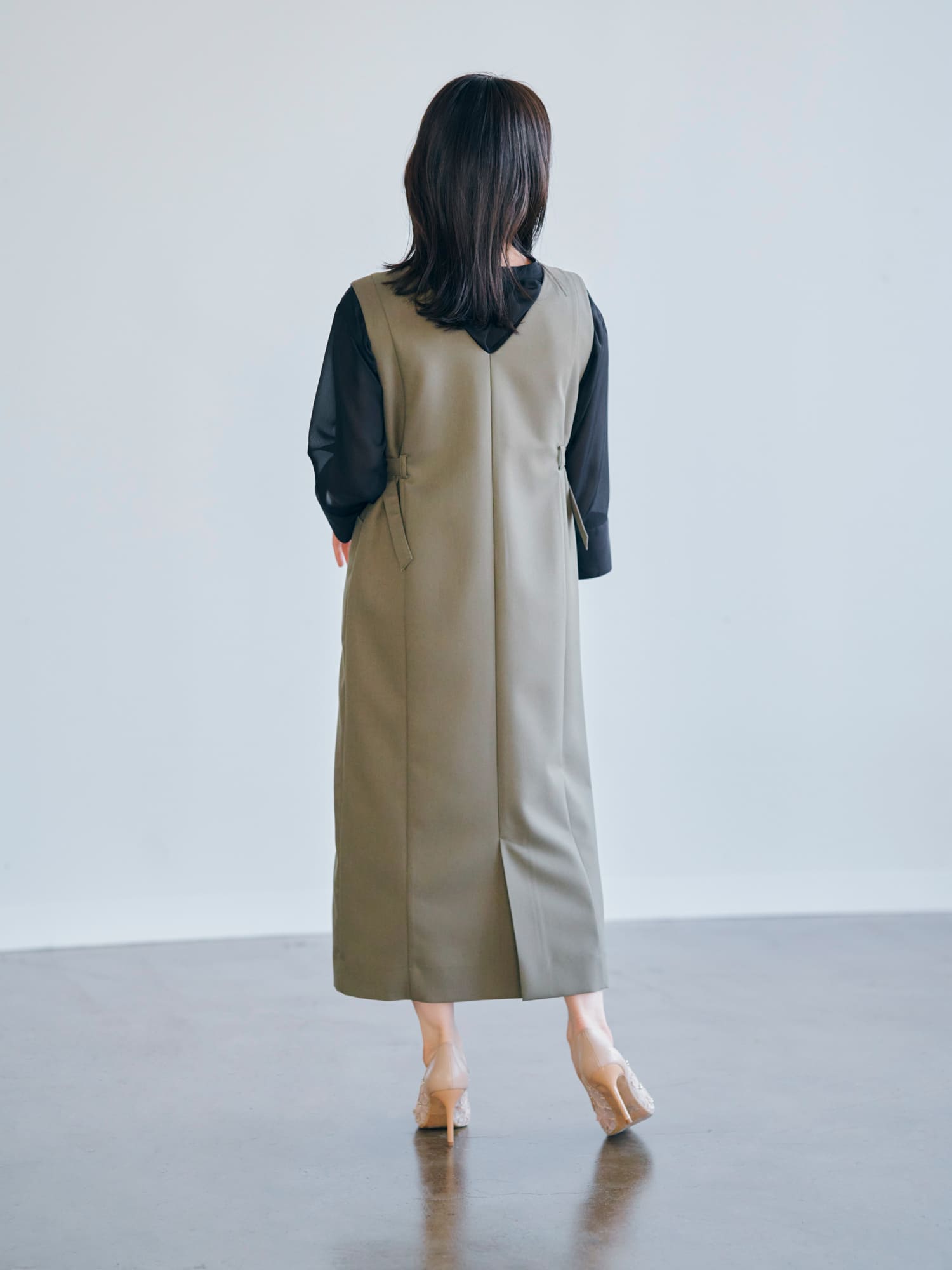 フロントジップIラインジャンパースカート-short & regular | 小柄・低