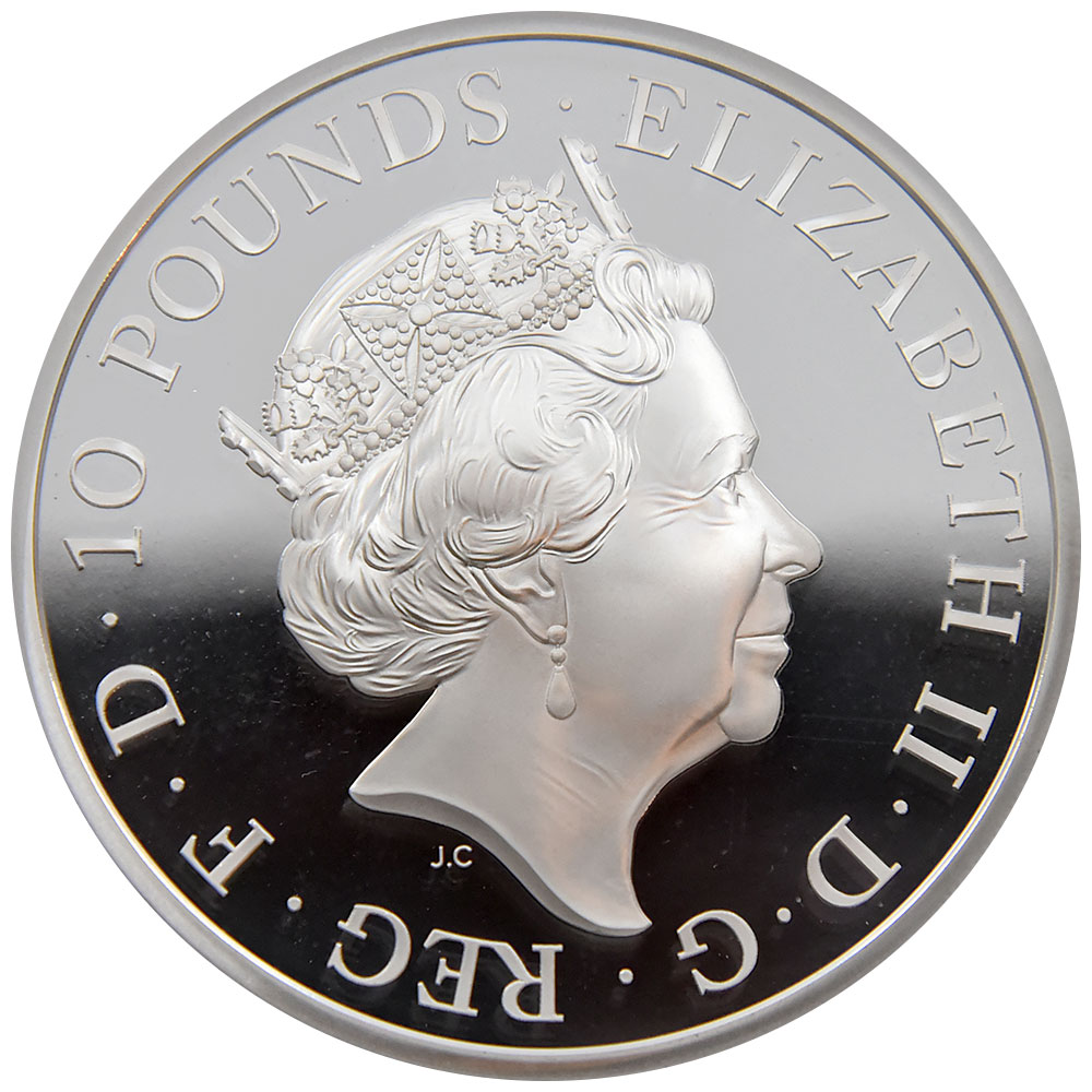イギリス 2019 エリザベス2世 10ポンド5オンス 銀貨 NGC PF 70 ULTRA