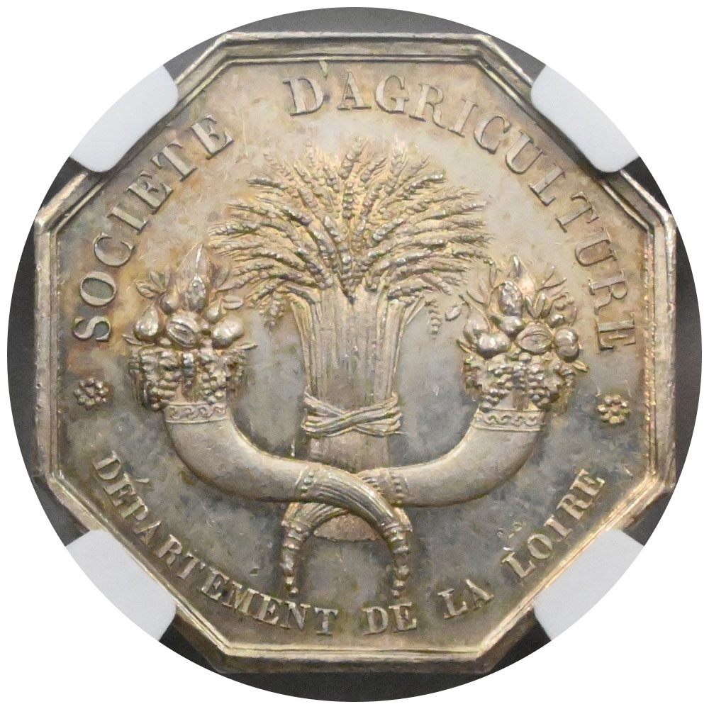 フランス 1828-DATED ジェトン 銀貨 NGC MS62 ロワール農業 6743098058