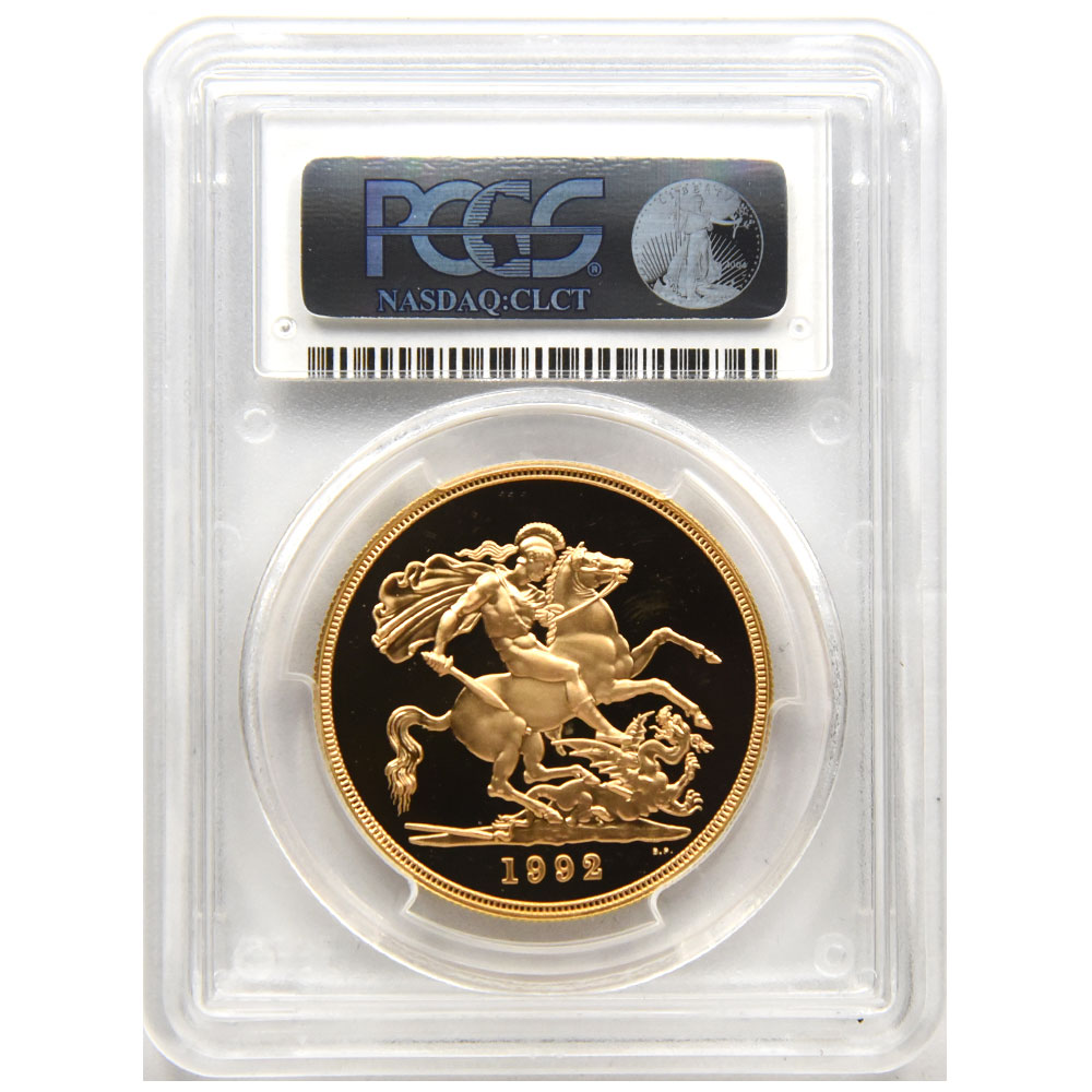 イギリス 1992 エリザベス2世 5ポンド 金貨 PCGS PR68DCAM 聖ジョージ