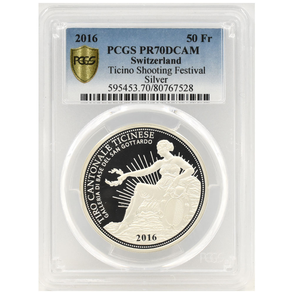 スイス 2016 50フラン 銀貨 PCGS PF70UC ティチーノ射撃祭 80767528