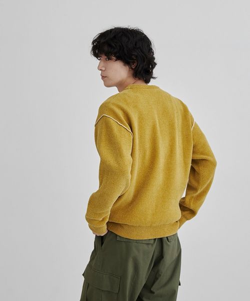 洗える】ダブルフェイスクルーネックモールニット