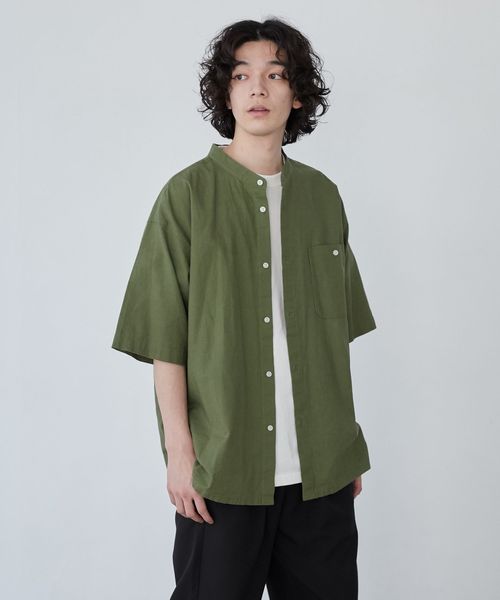 パドカレ pas de calais △∵コットンリネン バンドカラーシャツ