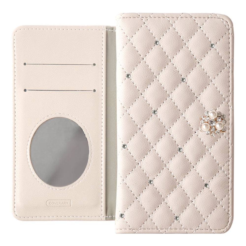 キルティング ミラー付き クリスタルパールデコ 手帳型ケース – COVERARY