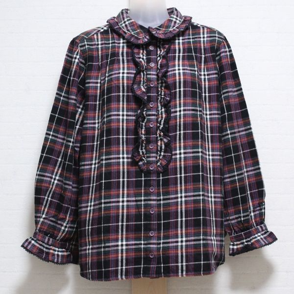 赤チェックフリルブラウスチュニックL PINK HOUSE◇チェックフリル