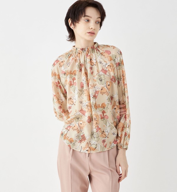 2024 TOMORROWLAND ピオニープリント ギャザーネックブラウス