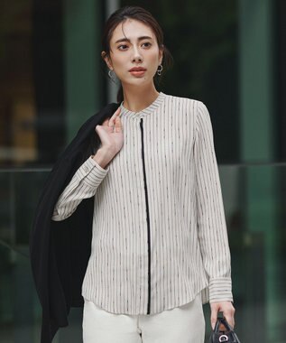 新色追加・WEB限定カラーあり】BackSatinAmunzen バンドカラーブラウス