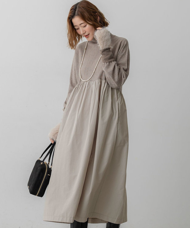 洗える】ギャザーコンビ ニットワンピース / 23区 S | ファッション