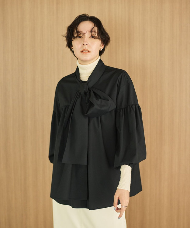 シワになりにくい/洗濯機可能/袖ゴム】ビッグリボンブラウス / #Newans