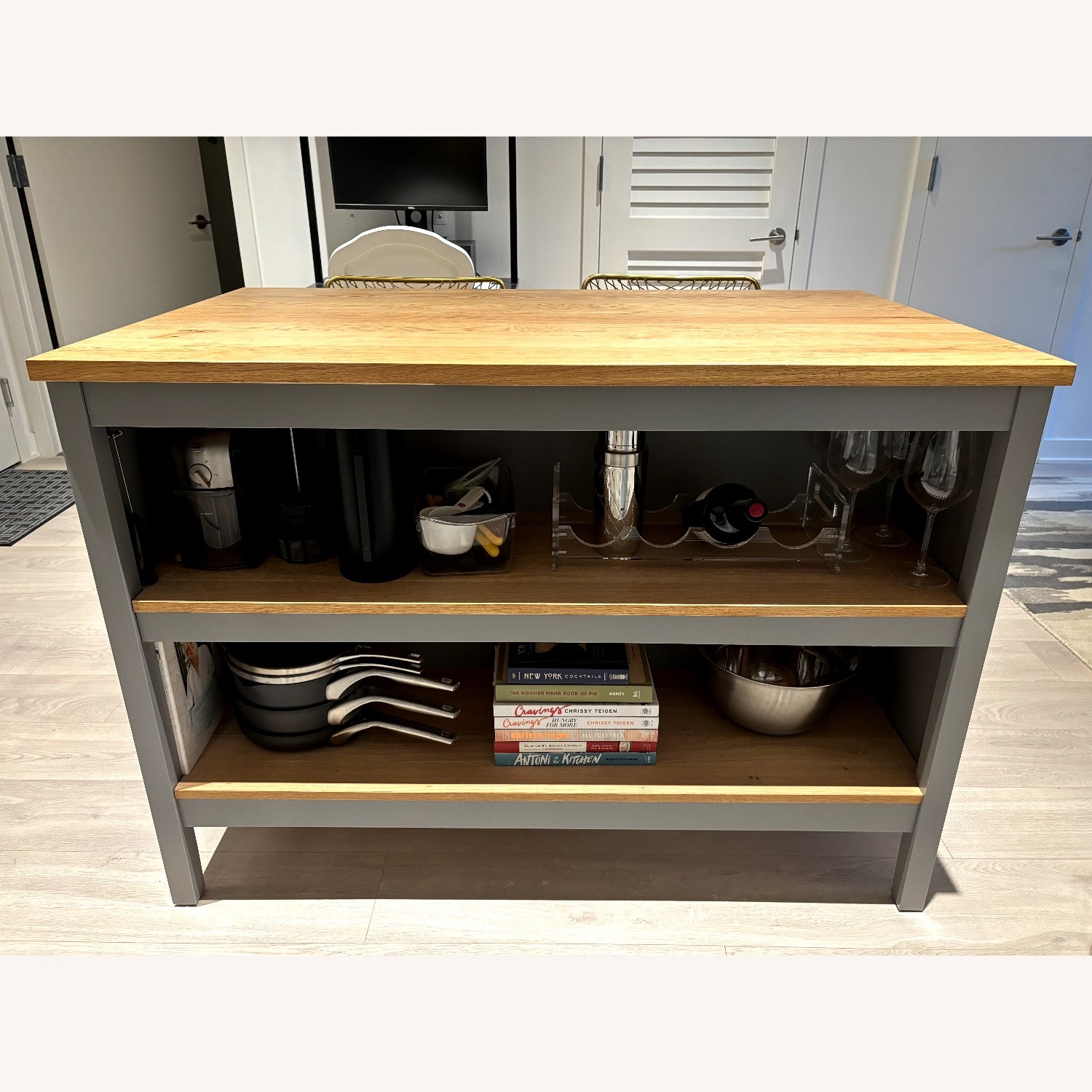 IKEA Tornviken Gray/Oak Kitchen Island - AptDeco