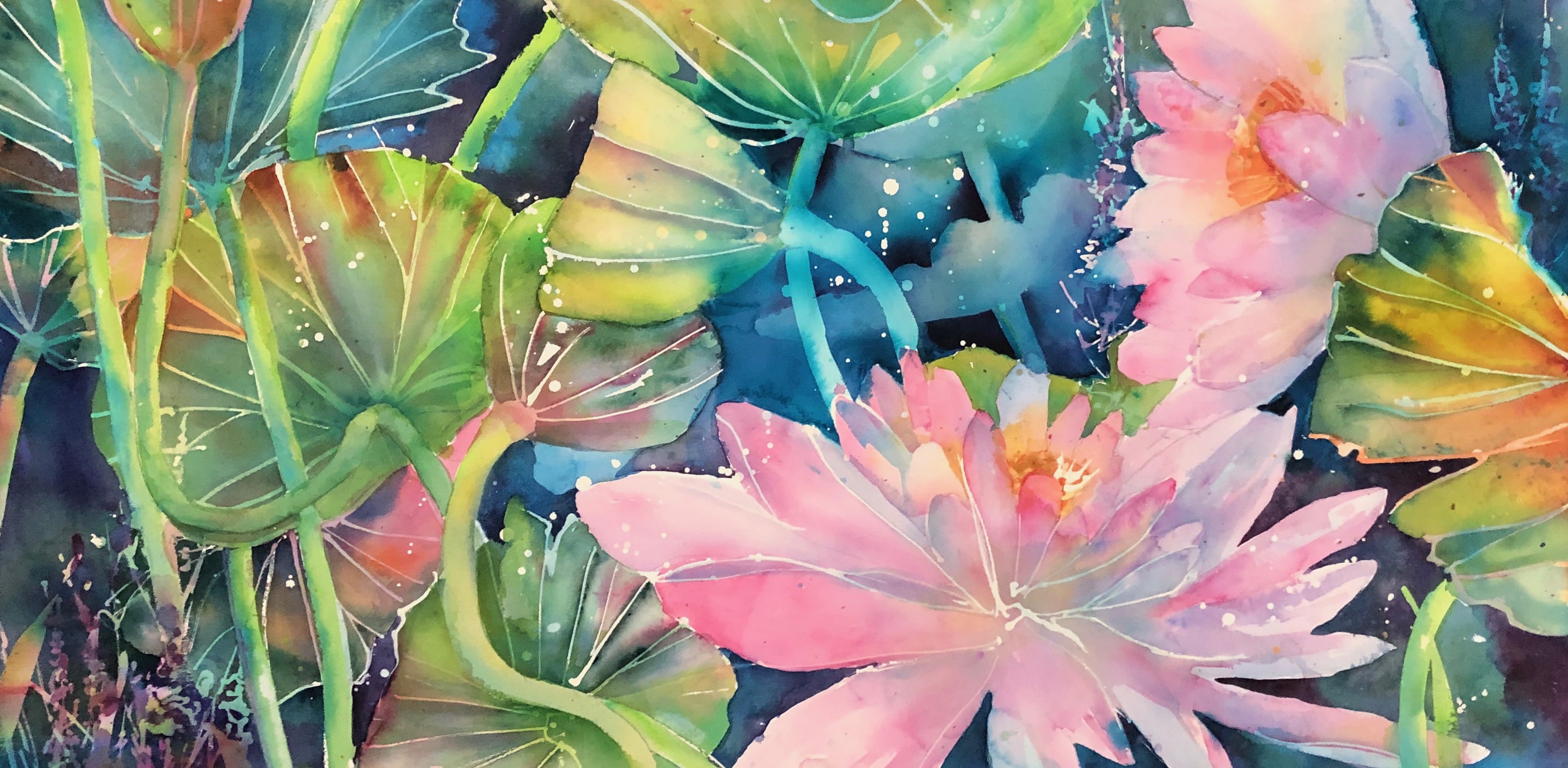 Paint lotus flowers with a batik-style technique - DANIEL SMITH
