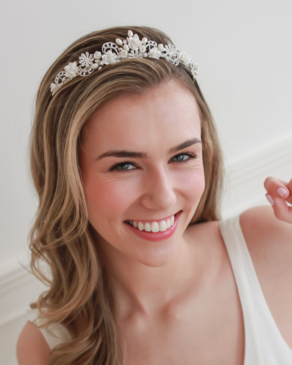 Rose & Pearl Flower Tiara - Shop Bridal Crowns | Dareth Colburn