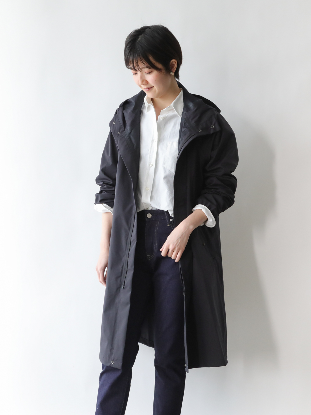 超高密度ナイロンのウォータープルーフコート/ブラック | Factelier