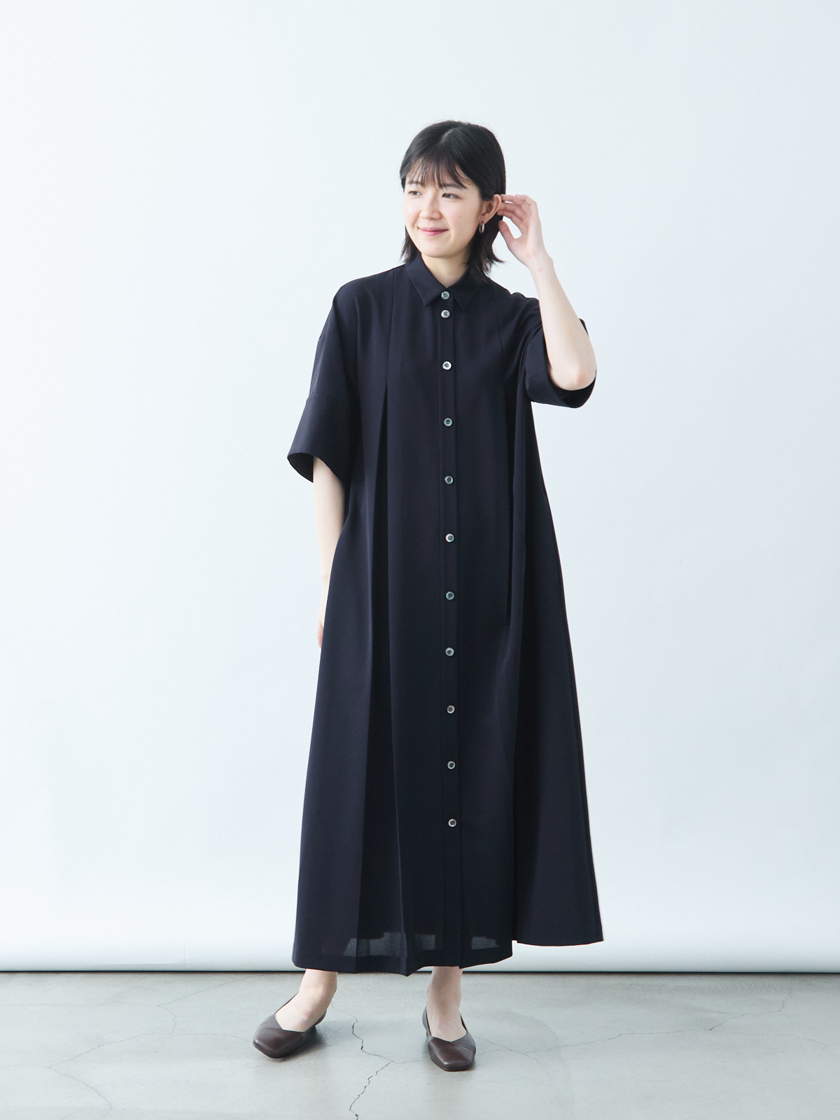 ORIGAMIプリーツシャツワンピース/クールタッチ/ウォッシャブル