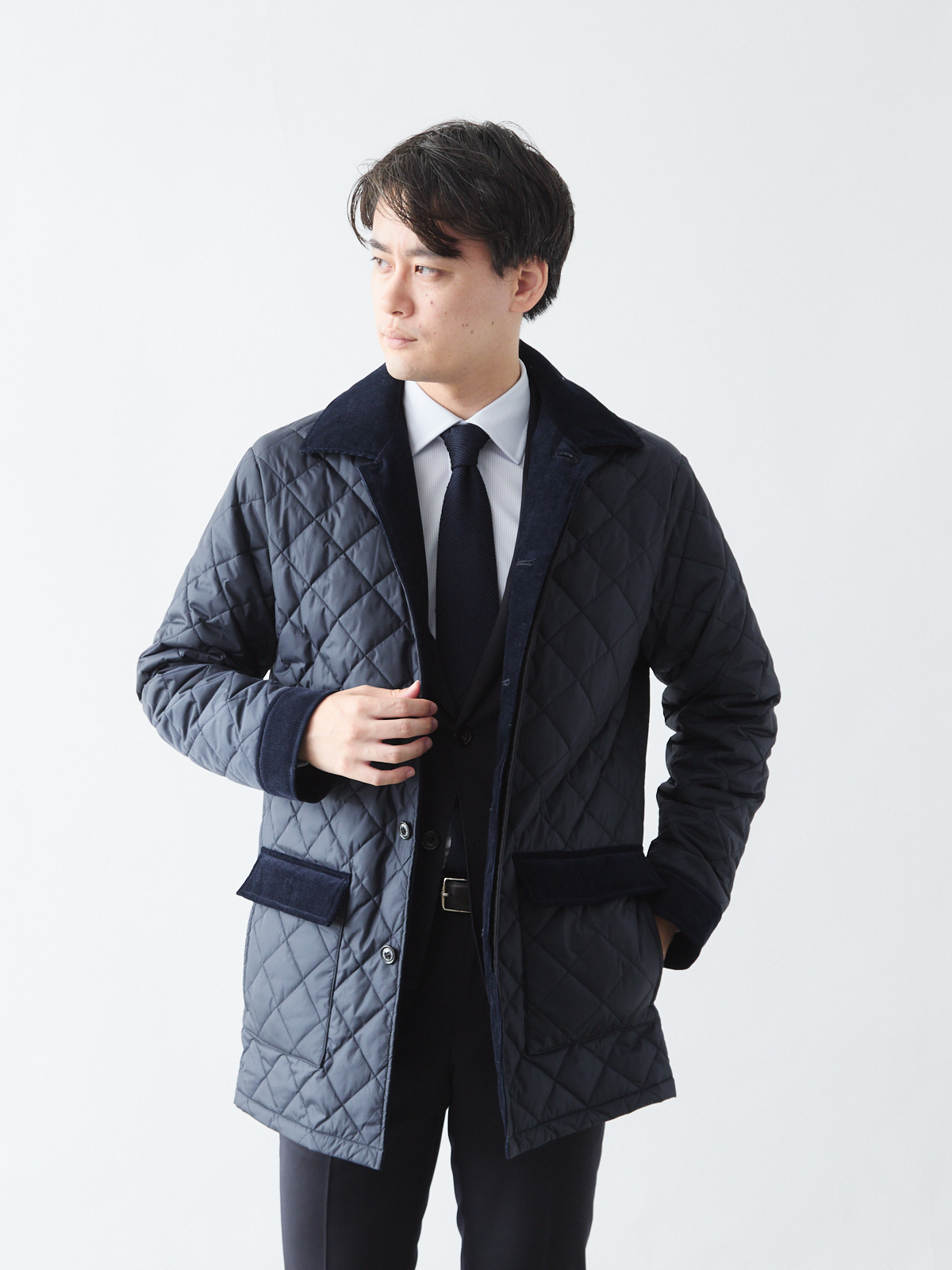 7 Days ダイヤモンドキルティングジャケット/ウォッシャブル/ネイビー