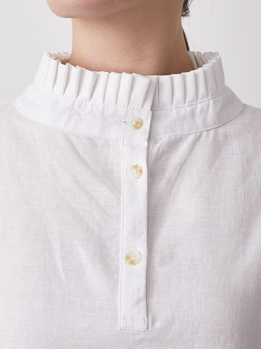 フリルスタンドカラーブラウス 綿麻オックス | シャツBLナガソデ