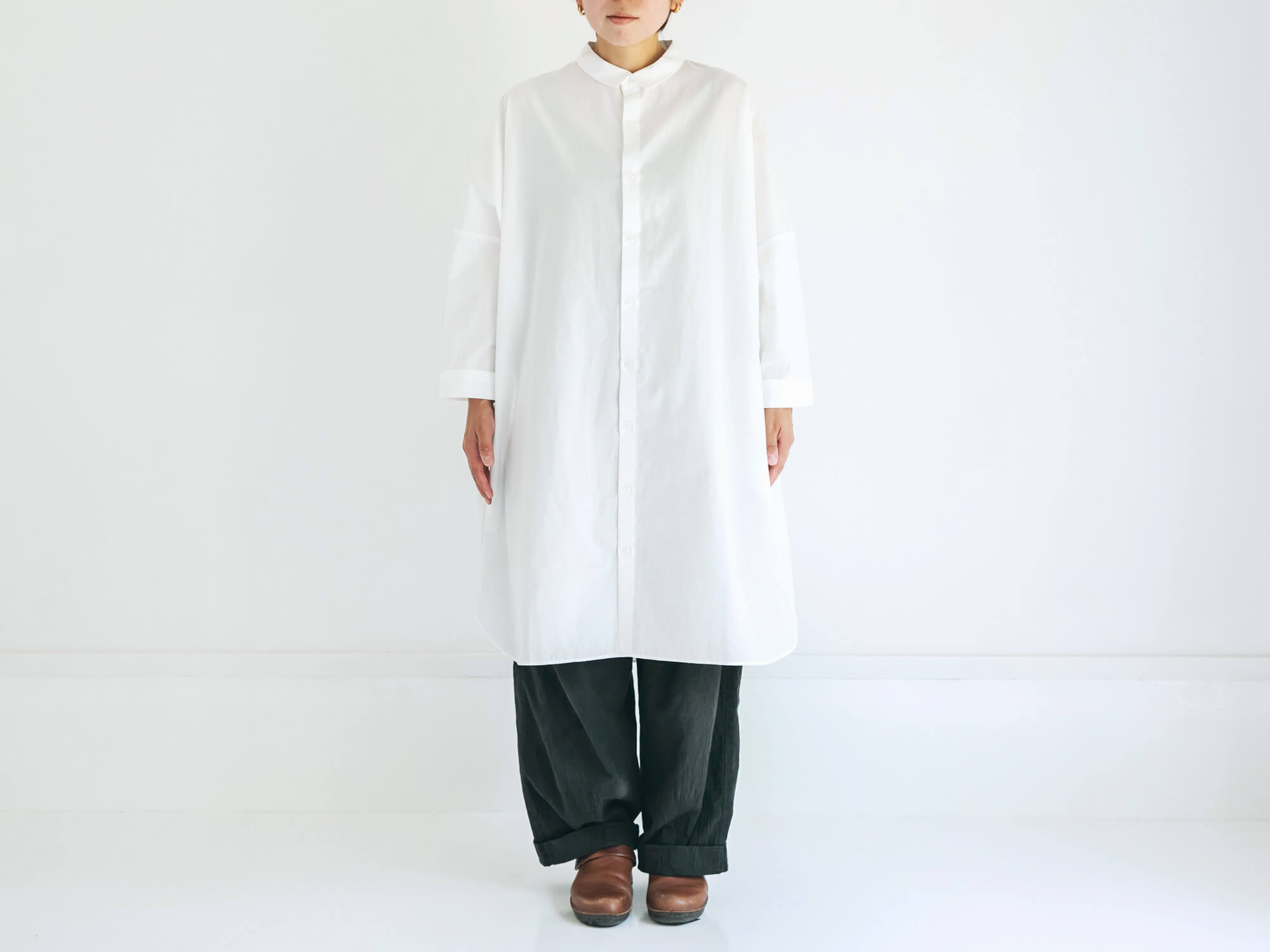 やわらかコットン／ロングシャツ 004／白（ユニセックス）／HUIS