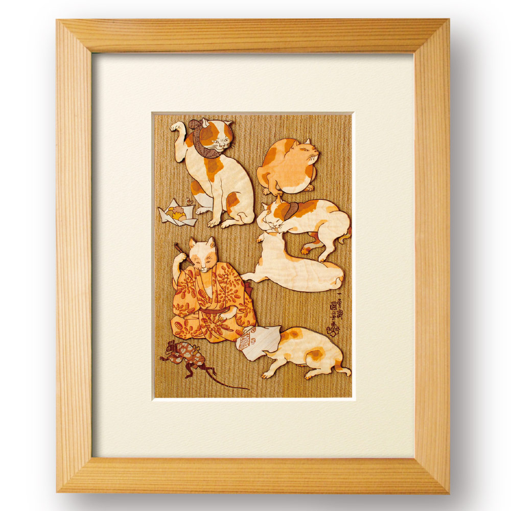 木はり絵キット「たとゑ尽の内 その1」＆天然杉の額縁 セット