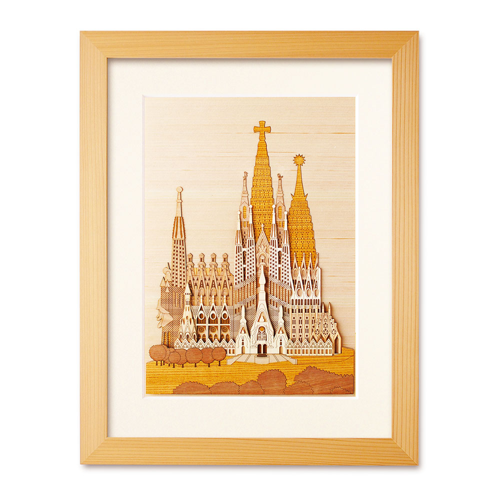 木はり絵手作りキット＆天然杉の額縁セット サグラダファミリア