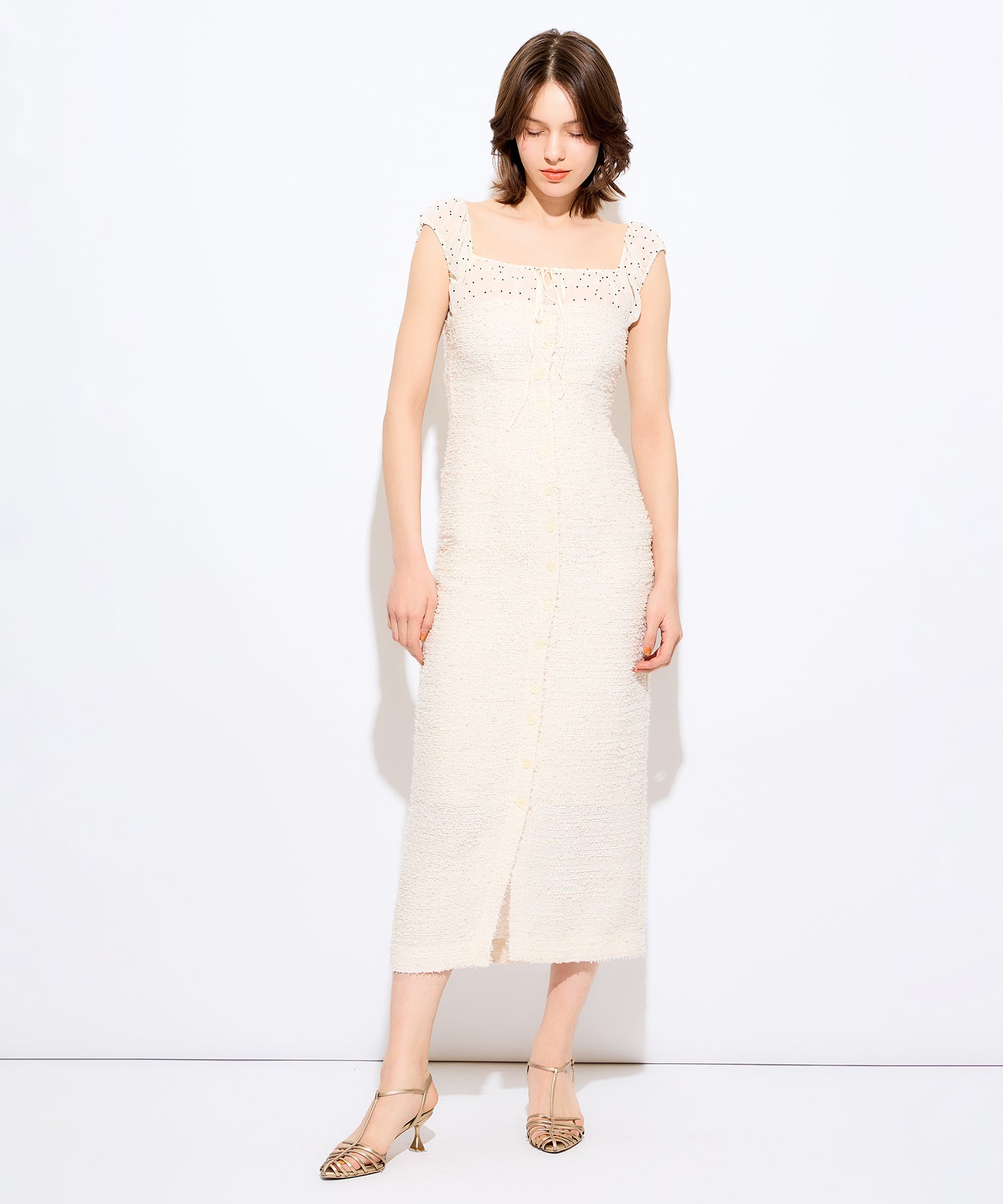 2wayドットツイードコンビワンピース