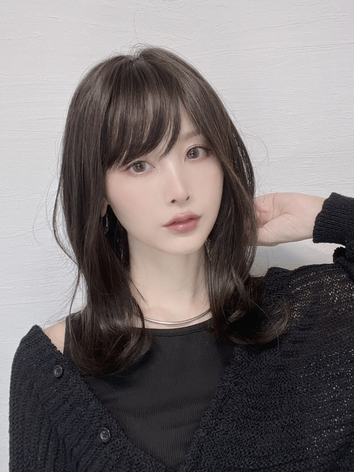 軽量ウィッグ【抜け感レイシーミディ】ダークモカブラウン - ウィッグ