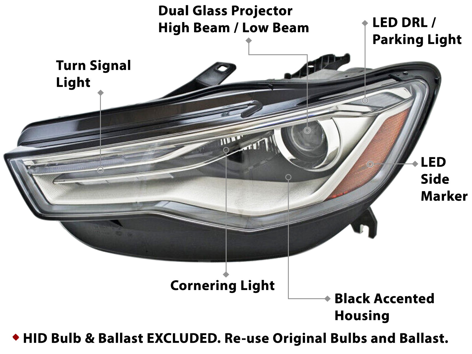 For Xenon Head Lamp 2016 2017 2018 Audi A6 S6 with AFS Driver Side