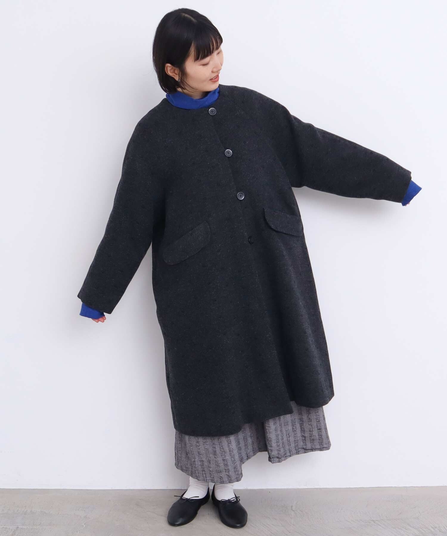 AMBIDEX Store ○ドット刺繍 ノーカラーコート(F ピンク): l'atelier