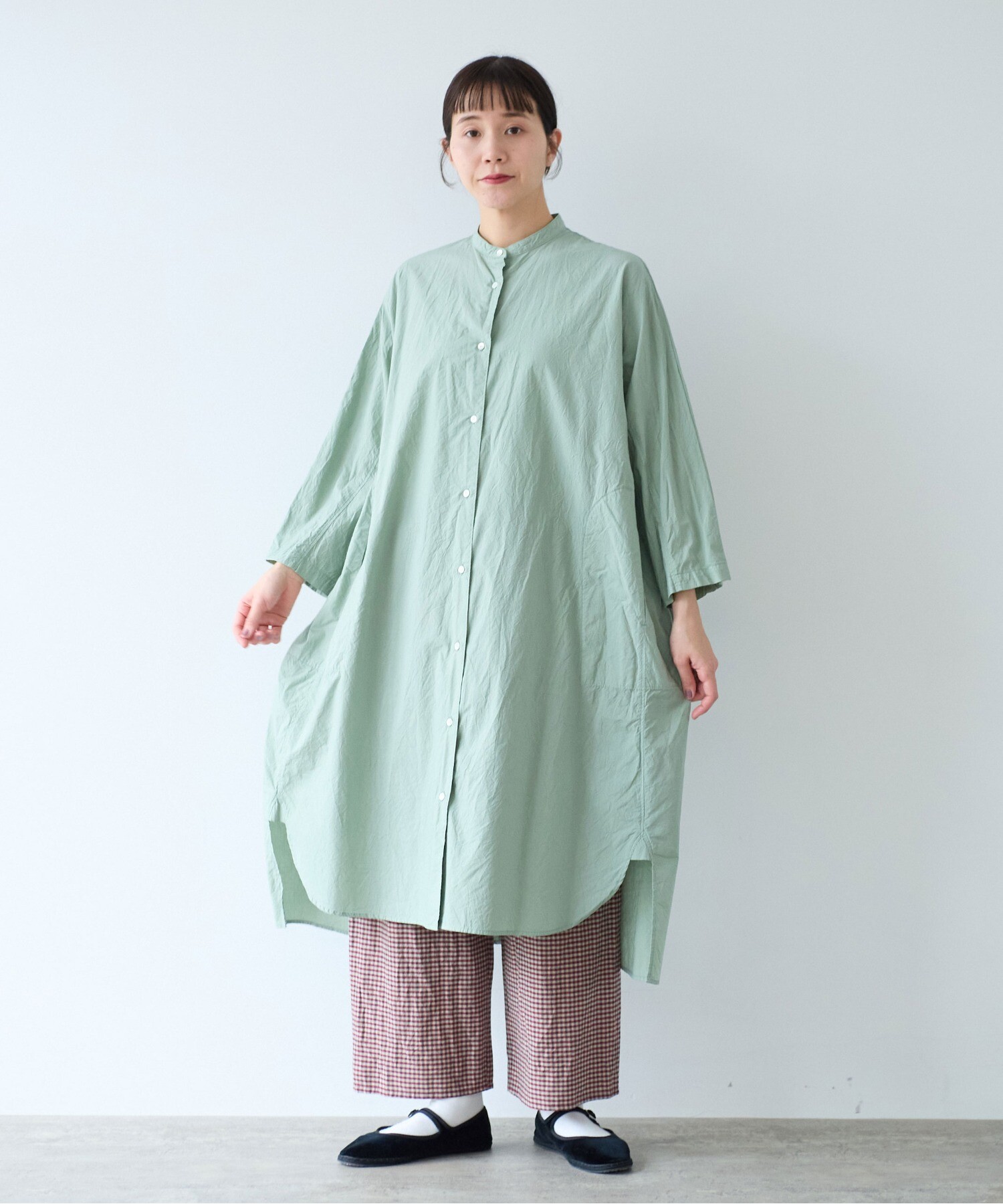 AMBIDEX Store △コットンキャッチワッシャーバンドカラーワンピース