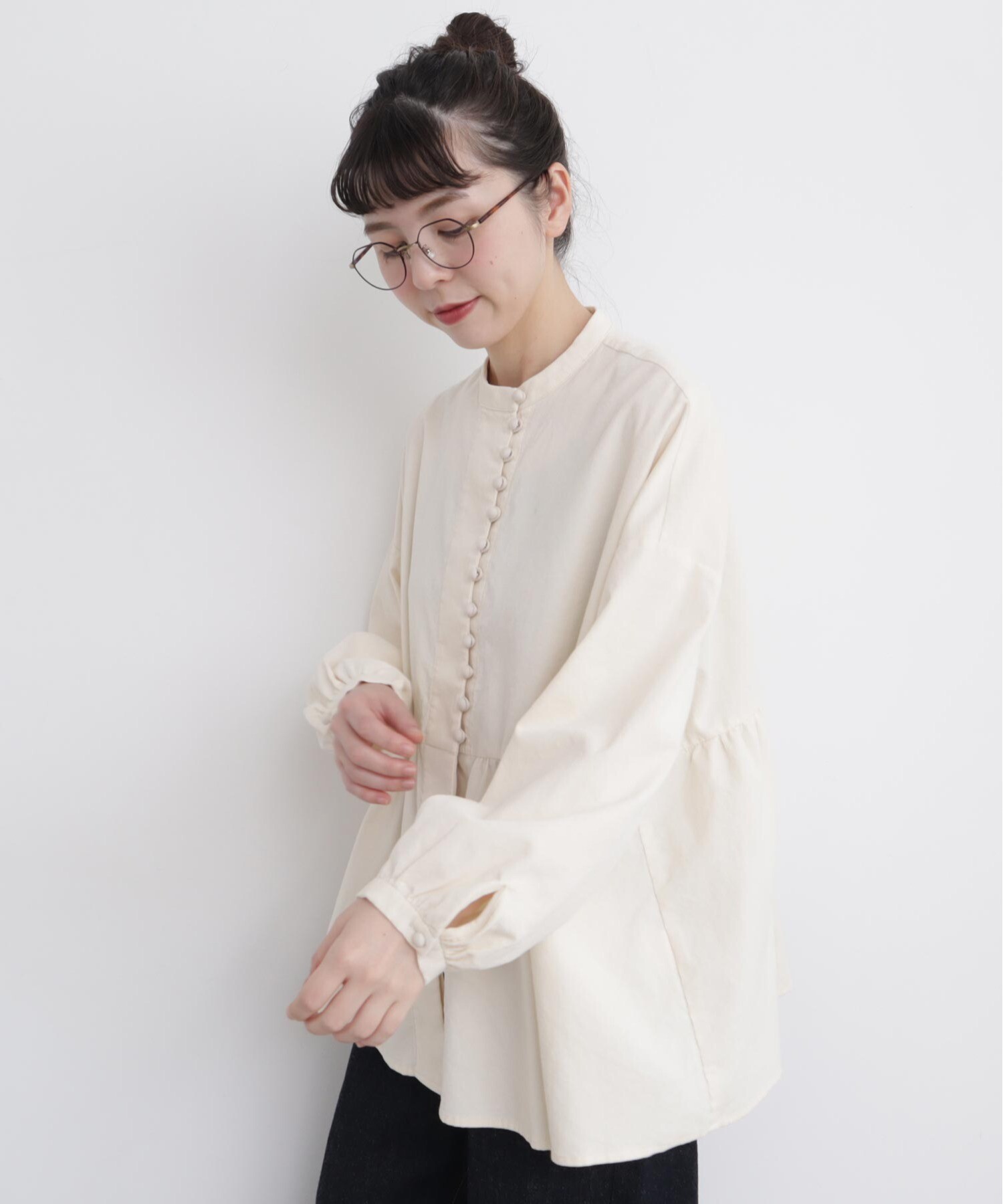 AMBIDEX Store 〇シャツコール ころころボタンブラウス(F クロ): l