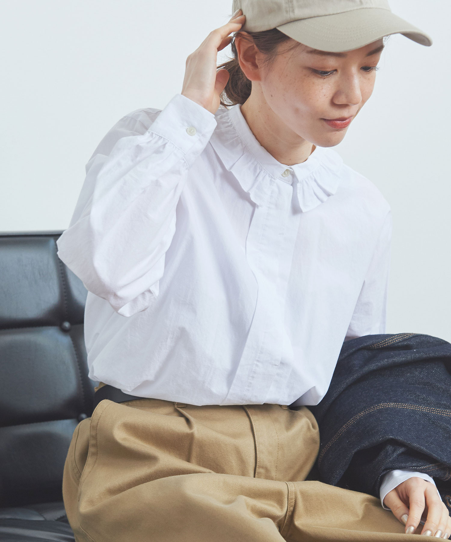 AMBIDEX Store △〇グランジウォッシュ 衿先フリルタックブラウス(F