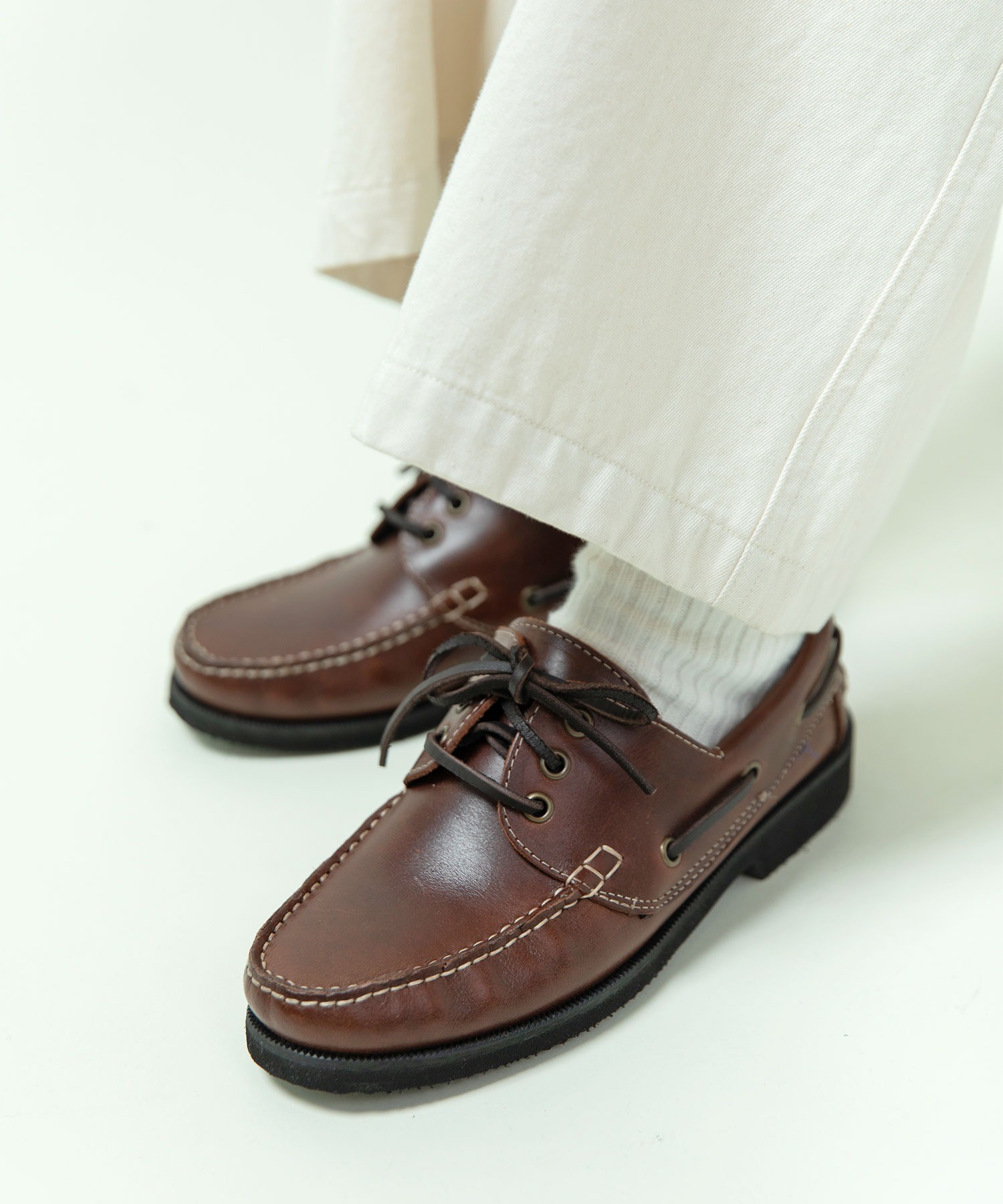 AMBIDEX Store ○スウェード/オイルレザー デッキシューズ(37 ベージュ