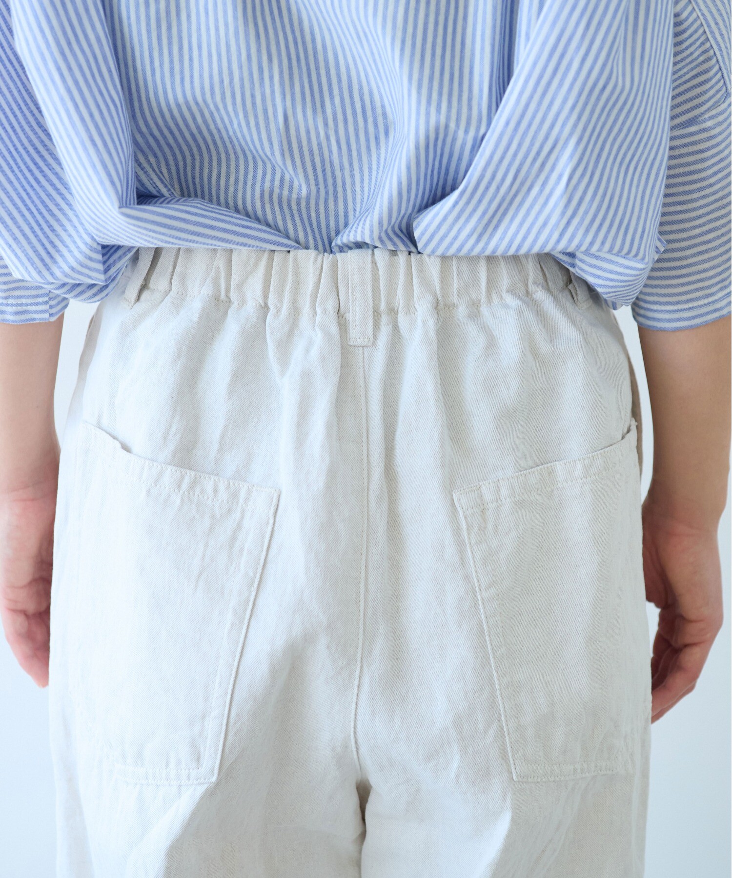 AMBIDEX Store △コットンリネンデニム バックゴムパンツ(M シロ): yuni