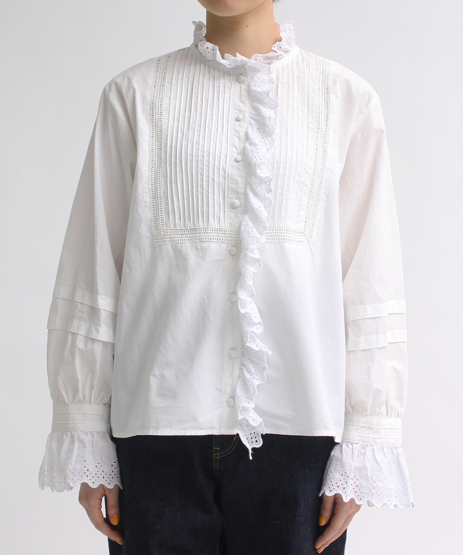 AMBIDEX Store 〇ブロード レースピンタック スタンドブラウス(F シロ