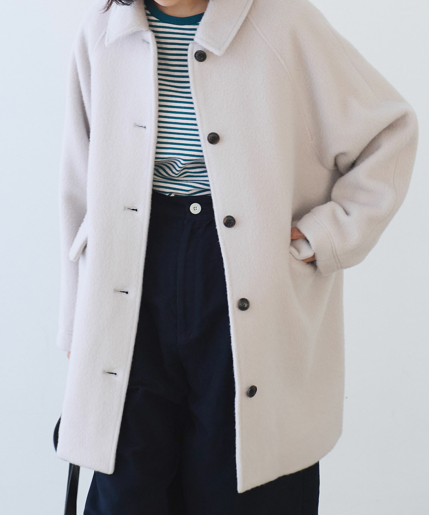 AMBIDEX Store 〇 モヘア / カシミア シャギー Aラインコート(F クロ