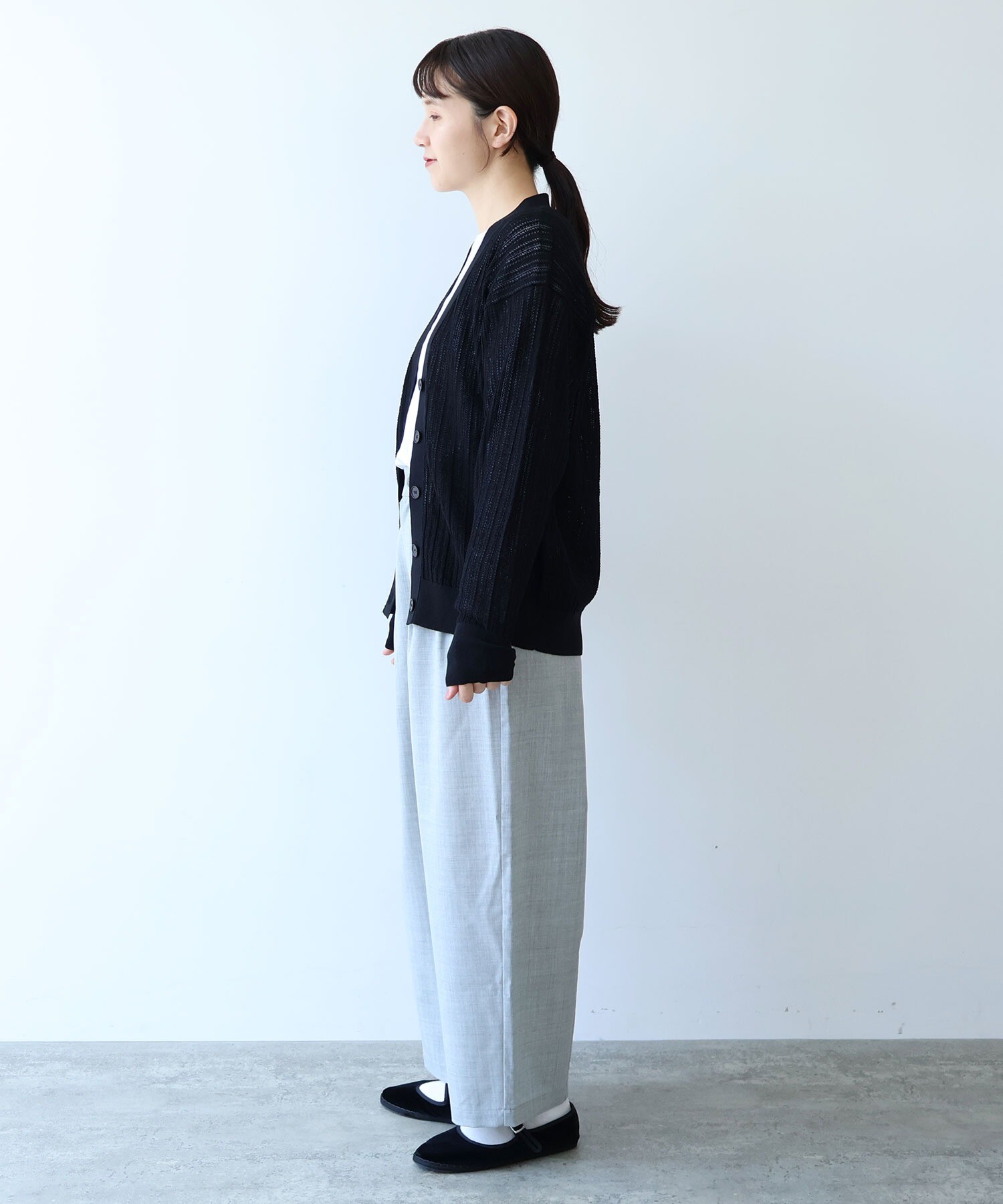 AMBIDEX Store ○○コットン/ナイロン sheer stripes カーディガン(F