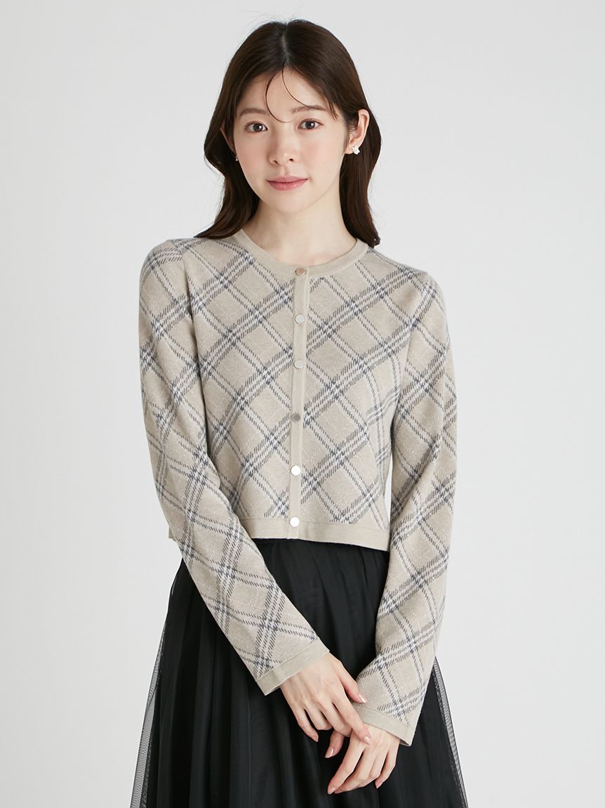 チェックジャカードカーディガン(ニットプルオーバー)｜TOPS（トップス
