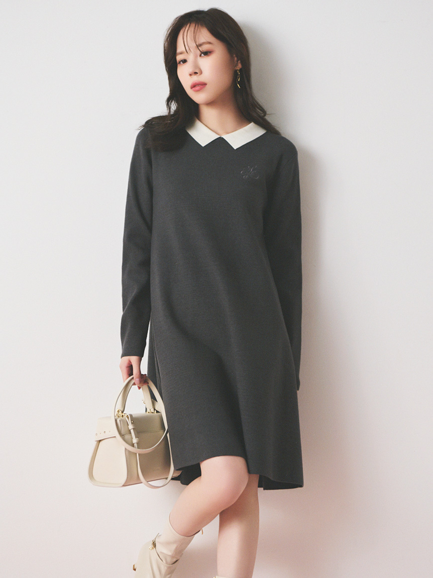 衿付きAラインニットワンピース(デイリーワンピース)｜DRESS（ドレス