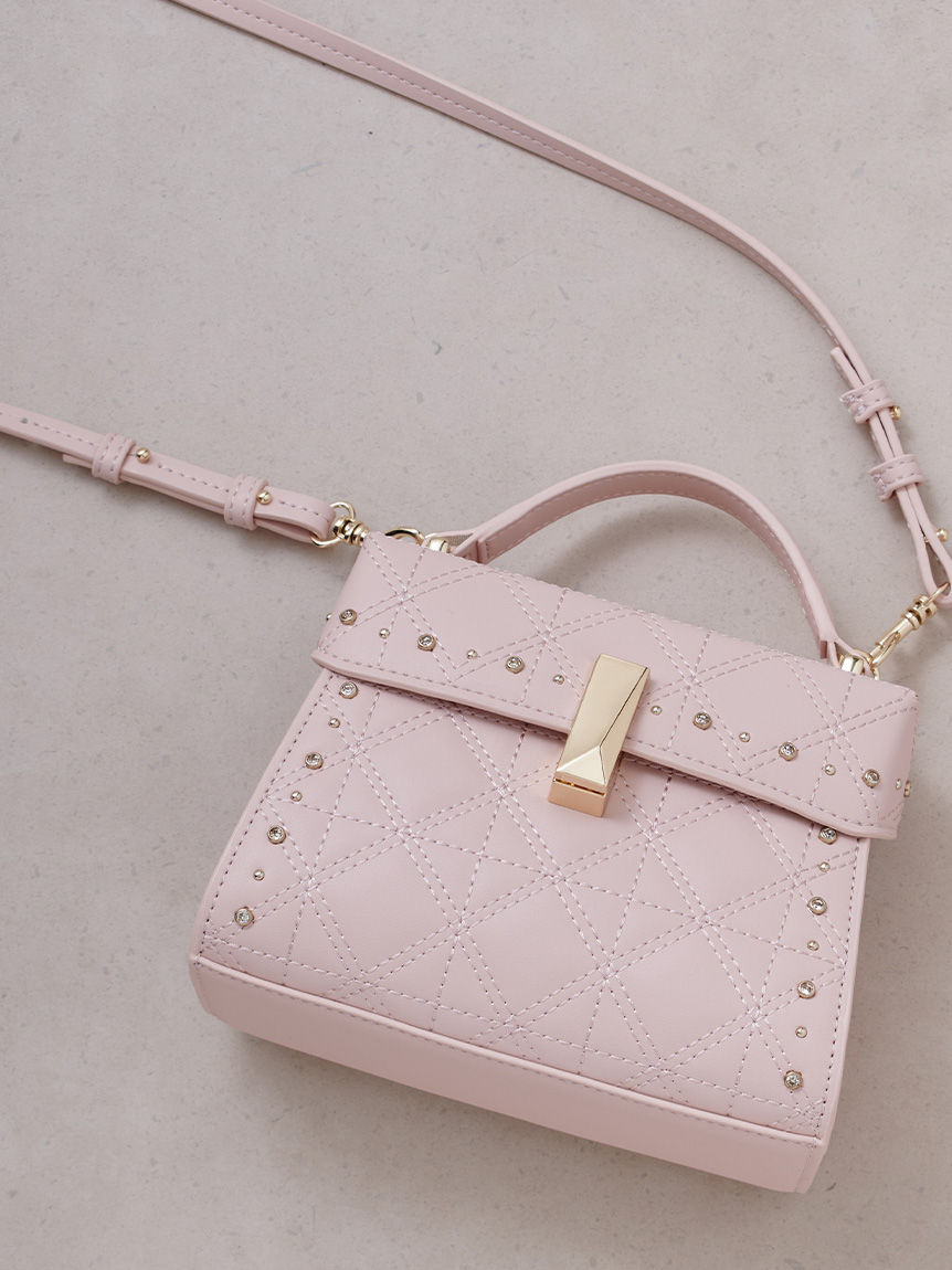 限定カラーあり】【リュタン】キルティングビジュースタッズポシェット